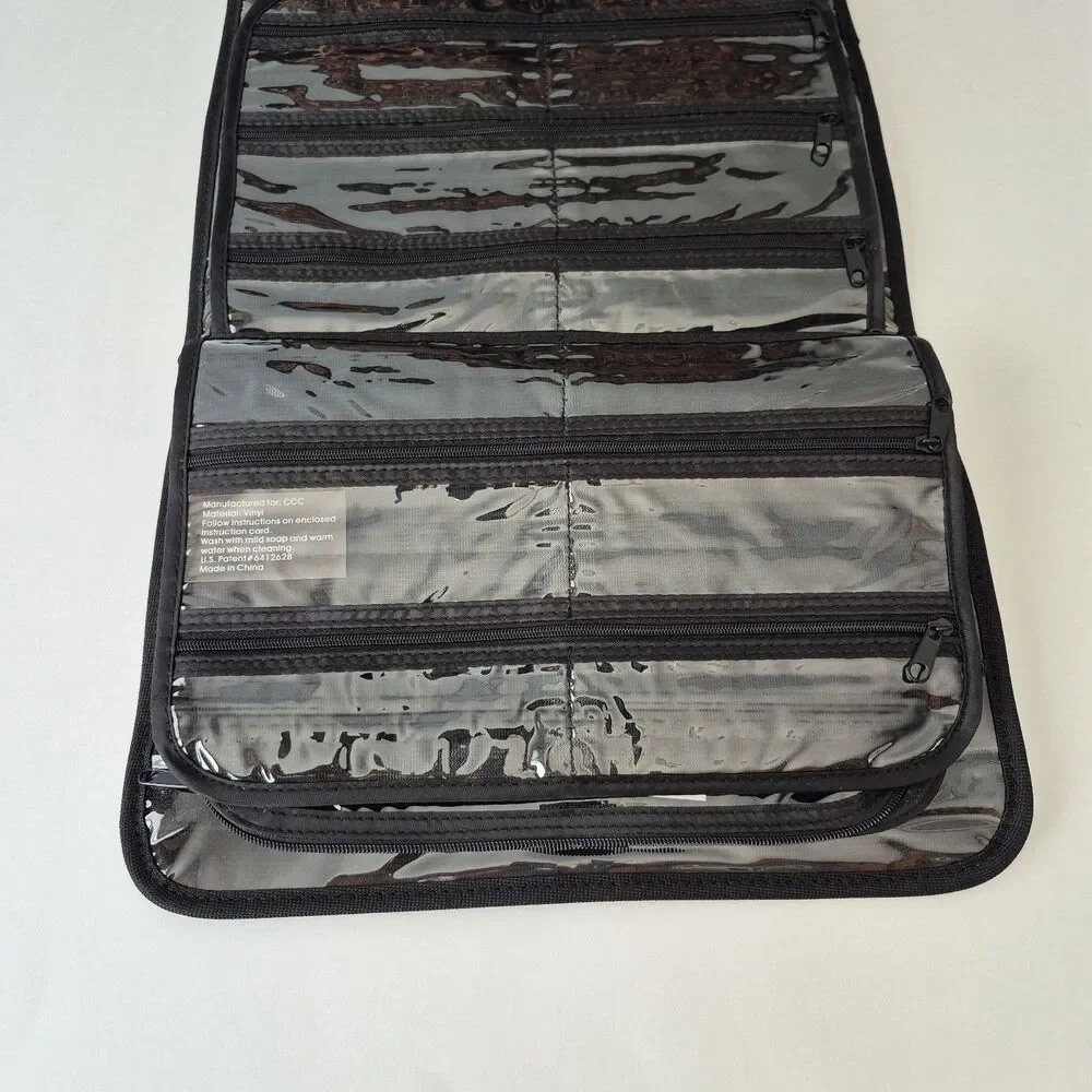 PreZerve Black Brown Cheetah Print Tri Fold Travel Jewelry Organizer Bag